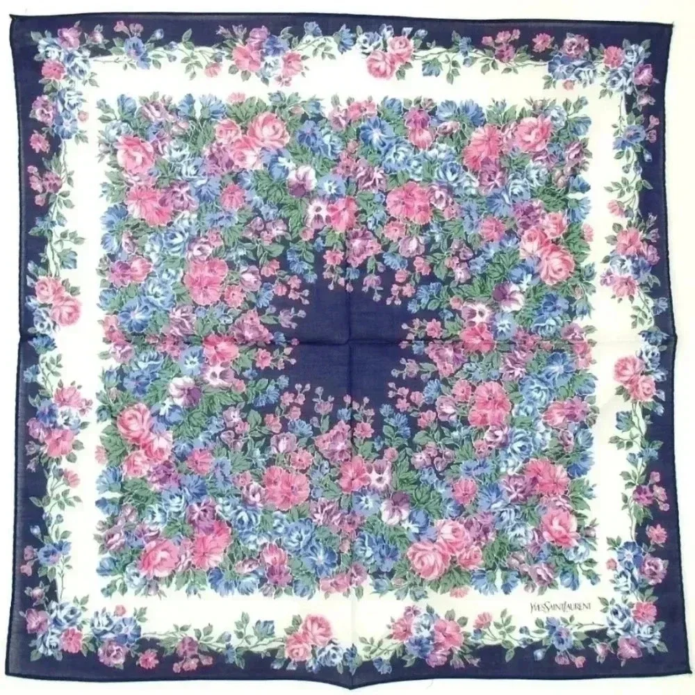Set of 3 Yves Saint Laurent Cotton Floral Scarves 18.5" x 18.5" - Picture 4 of 9